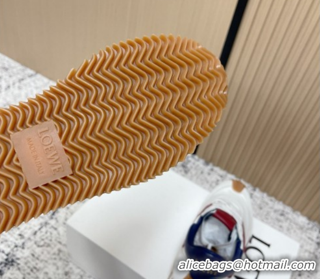 Top Grade Loewe Flow Runner Sneakers in Nylon and Suede White/Blue 0226054