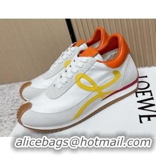 Most Popular Loewe Flow Runner Sneakers in Nylon and Suede White/Orange 0226058