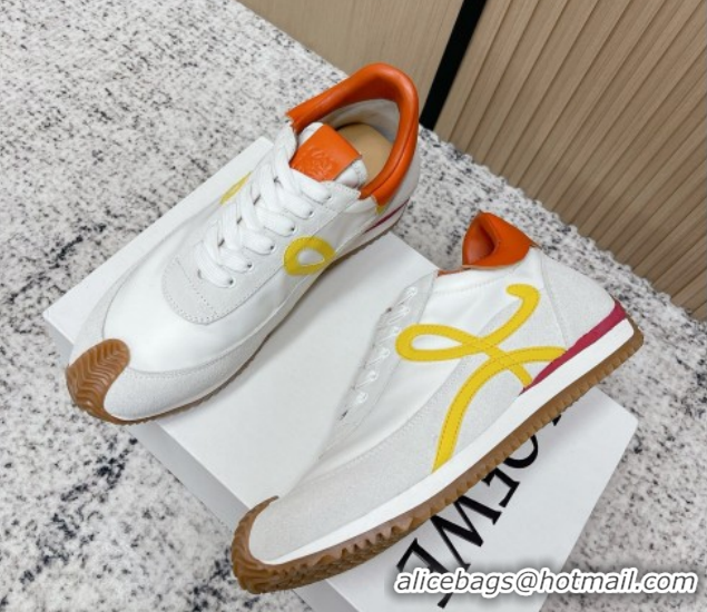 Most Popular Loewe Flow Runner Sneakers in Nylon and Suede White/Orange 0226058