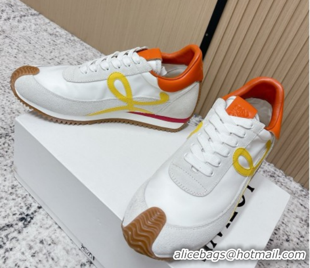 Most Popular Loewe Flow Runner Sneakers in Nylon and Suede White/Orange 0226058