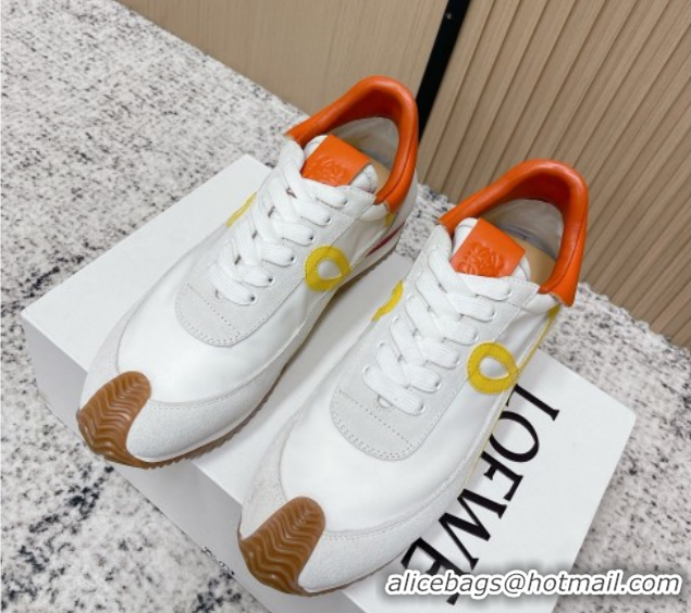 Most Popular Loewe Flow Runner Sneakers in Nylon and Suede White/Orange 0226058