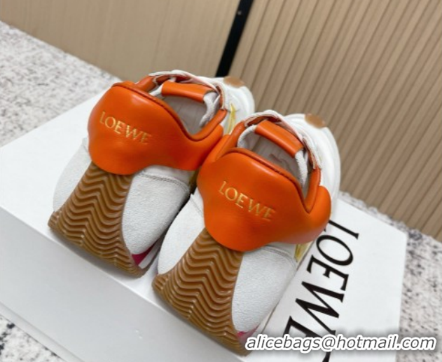 Most Popular Loewe Flow Runner Sneakers in Nylon and Suede White/Orange 0226058