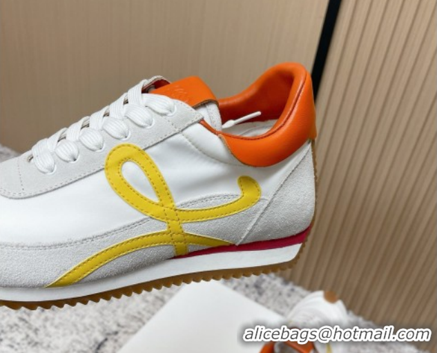 Most Popular Loewe Flow Runner Sneakers in Nylon and Suede White/Orange 0226058