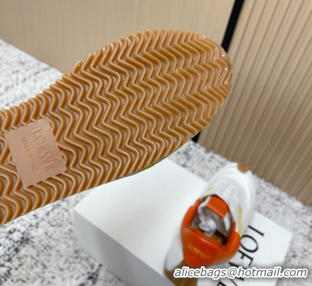 Most Popular Loewe Flow Runner Sneakers in Nylon and Suede White/Orange 0226058
