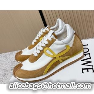 Pretty Style Loewe Flow Runner Sneakers in Nylon and Suede White/Brown 0226059