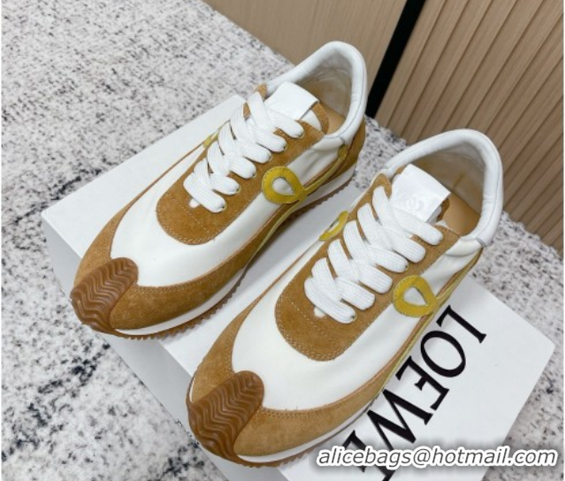 Pretty Style Loewe Flow Runner Sneakers in Nylon and Suede White/Brown 0226059