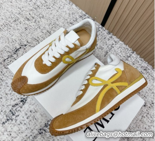 Pretty Style Loewe Flow Runner Sneakers in Nylon and Suede White/Brown 0226059