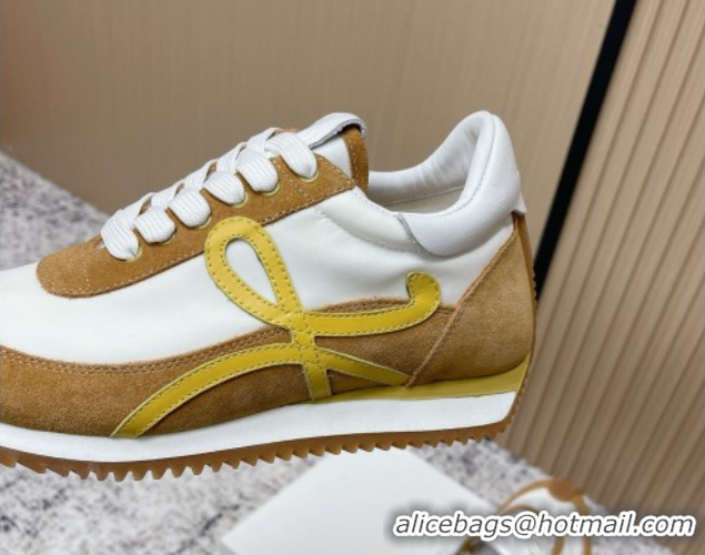Pretty Style Loewe Flow Runner Sneakers in Nylon and Suede White/Brown 0226059