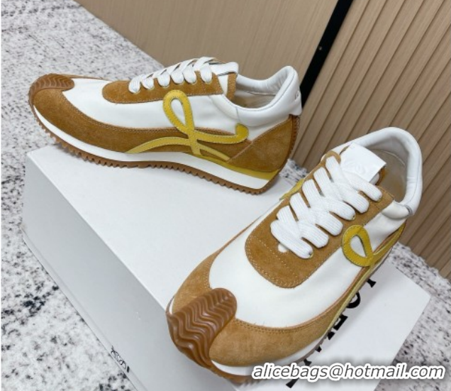 Pretty Style Loewe Flow Runner Sneakers in Nylon and Suede White/Brown 0226059