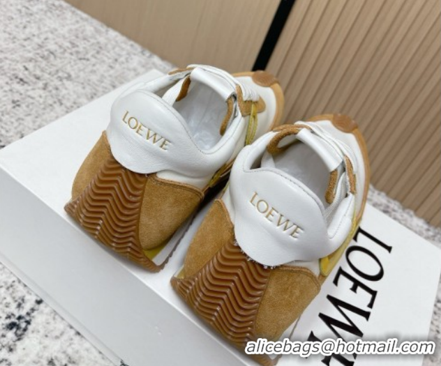 Pretty Style Loewe Flow Runner Sneakers in Nylon and Suede White/Brown 0226059