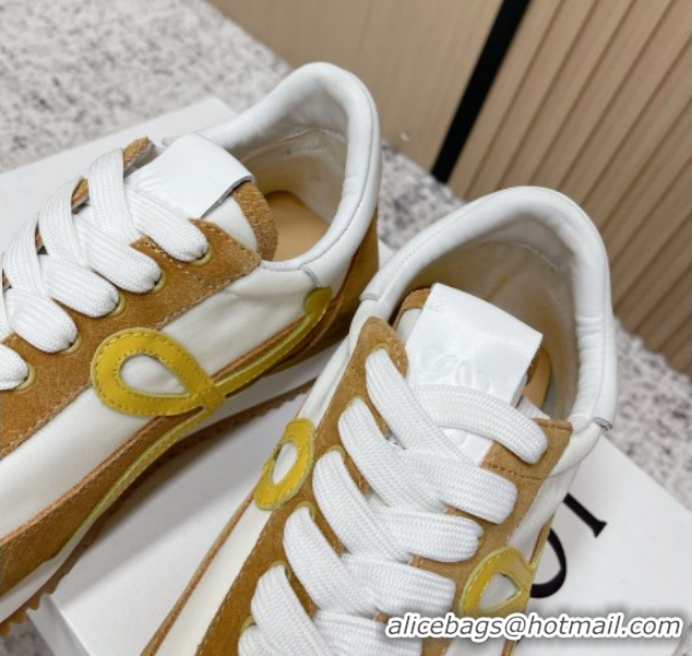 Pretty Style Loewe Flow Runner Sneakers in Nylon and Suede White/Brown 0226059