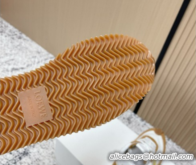 Pretty Style Loewe Flow Runner Sneakers in Nylon and Suede White/Brown 0226059