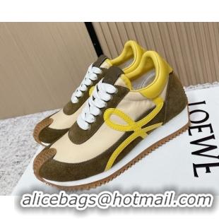 Best Price Loewe Flow Runner Sneakers in Nylon and Suede Yellow/Green 0226060