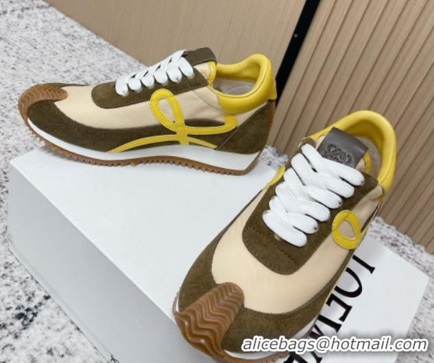 Best Price Loewe Flow Runner Sneakers in Nylon and Suede Yellow/Green 0226060