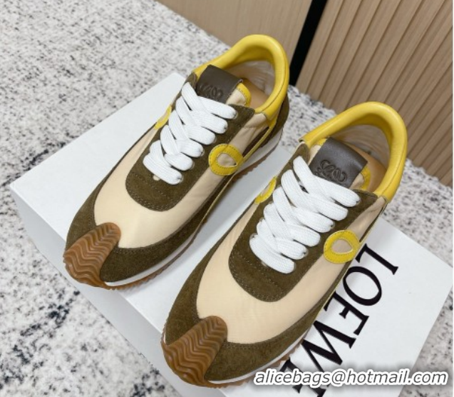 Best Price Loewe Flow Runner Sneakers in Nylon and Suede Yellow/Green 0226060