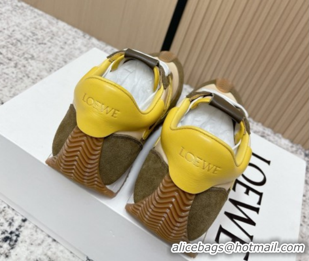 Best Price Loewe Flow Runner Sneakers in Nylon and Suede Yellow/Green 0226060