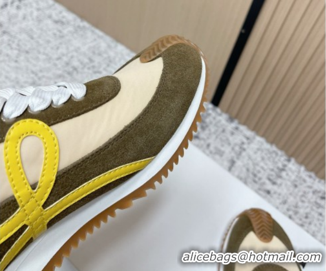 Best Price Loewe Flow Runner Sneakers in Nylon and Suede Yellow/Green 0226060