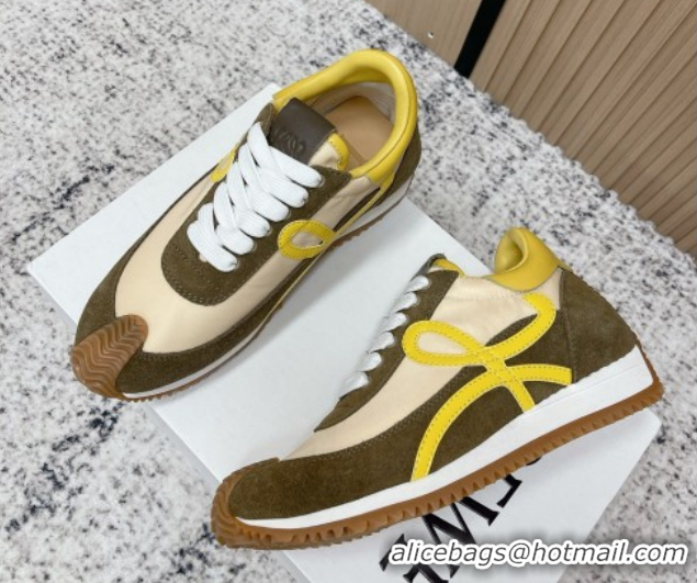 Best Price Loewe Flow Runner Sneakers in Nylon and Suede Yellow/Green 0226060