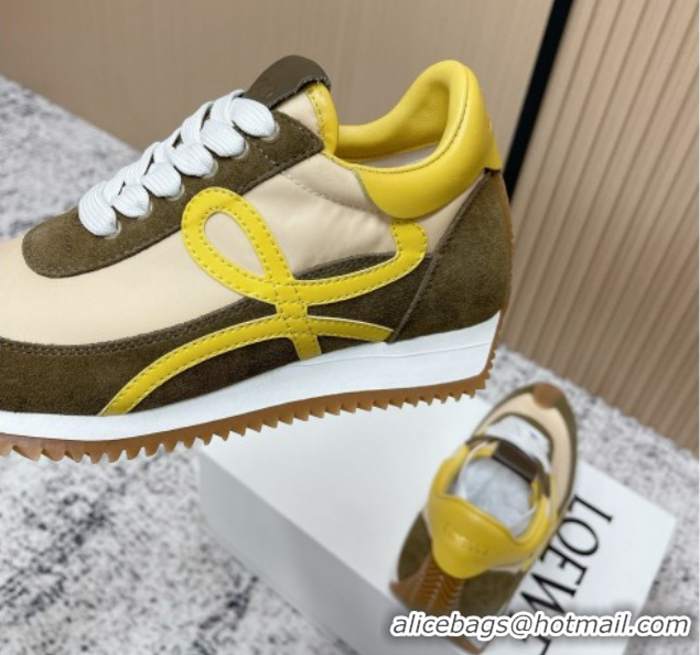 Best Price Loewe Flow Runner Sneakers in Nylon and Suede Yellow/Green 0226060