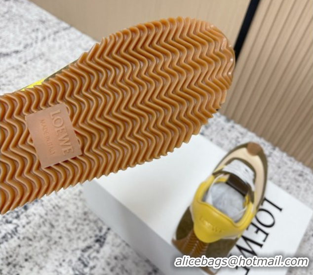 Best Price Loewe Flow Runner Sneakers in Nylon and Suede Yellow/Green 0226060