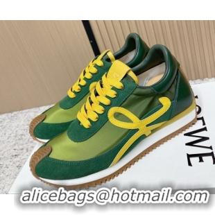 Purchase Loewe Flow Runner Sneakers in Nylon and Suede Green/Yellow 0226061