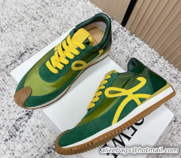 Purchase Loewe Flow Runner Sneakers in Nylon and Suede Green/Yellow 0226061