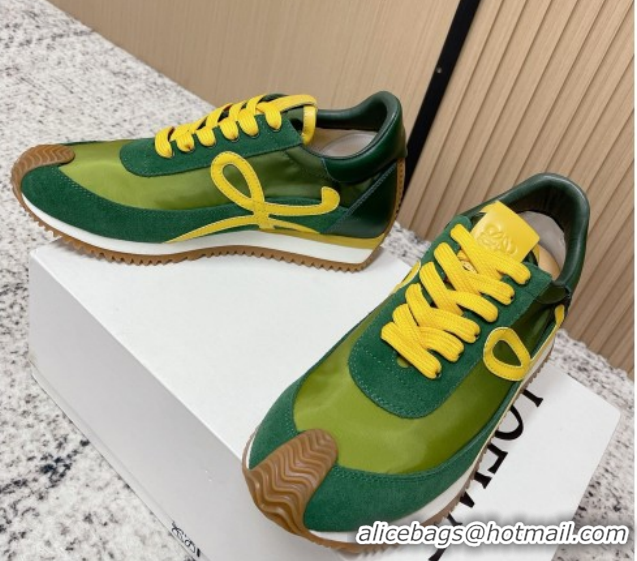 Purchase Loewe Flow Runner Sneakers in Nylon and Suede Green/Yellow 0226061