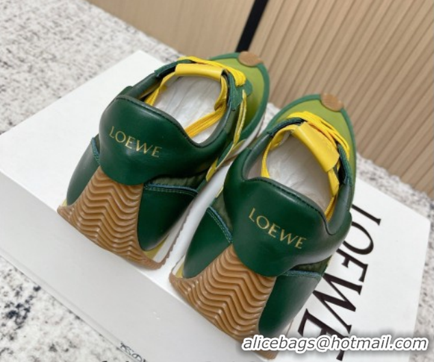 Purchase Loewe Flow Runner Sneakers in Nylon and Suede Green/Yellow 0226061