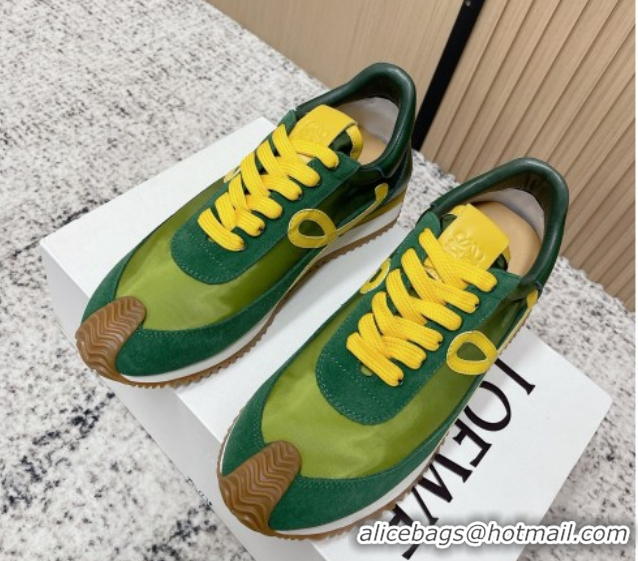 Purchase Loewe Flow Runner Sneakers in Nylon and Suede Green/Yellow 0226061