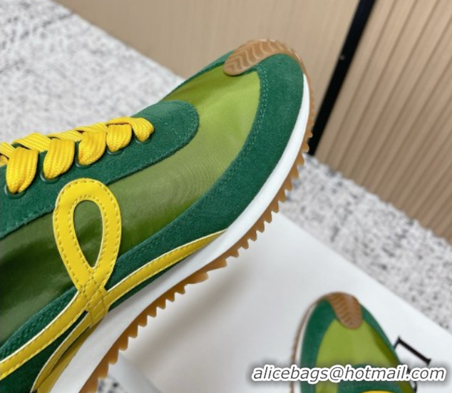 Purchase Loewe Flow Runner Sneakers in Nylon and Suede Green/Yellow 0226061