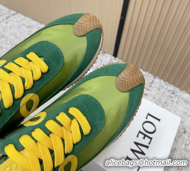 Purchase Loewe Flow Runner Sneakers in Nylon and Suede Green/Yellow 0226061