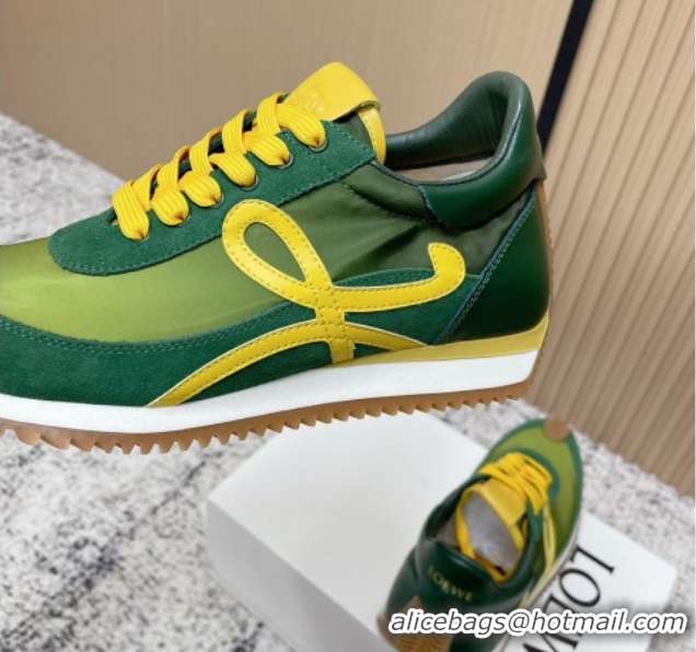Purchase Loewe Flow Runner Sneakers in Nylon and Suede Green/Yellow 0226061