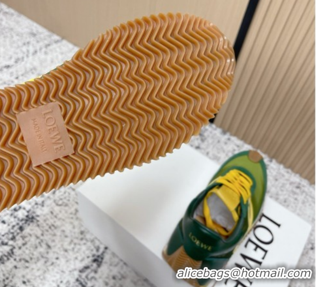 Purchase Loewe Flow Runner Sneakers in Nylon and Suede Green/Yellow 0226061