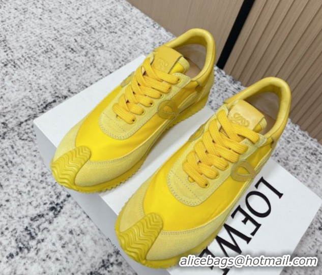 Perfect Loewe Flow Runner Sneakers in Nylon and Suede All Yellow 0226062