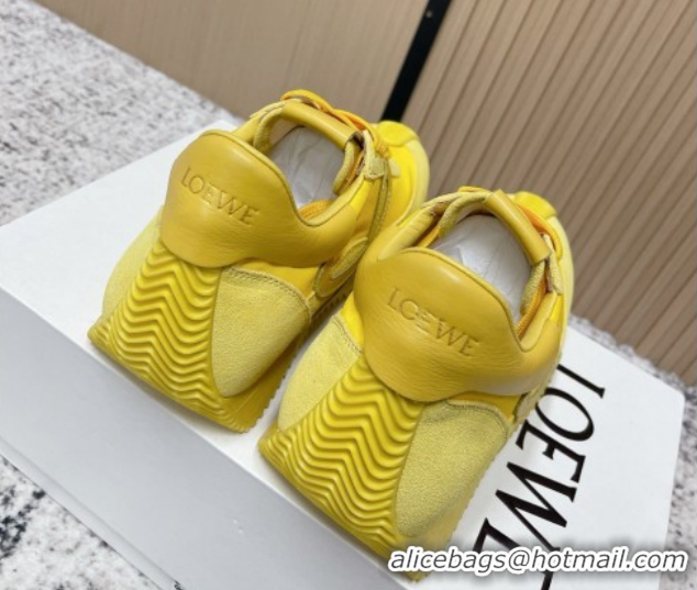 Perfect Loewe Flow Runner Sneakers in Nylon and Suede All Yellow 0226062