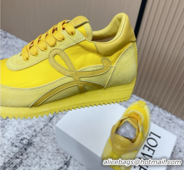 Perfect Loewe Flow Runner Sneakers in Nylon and Suede All Yellow 0226062