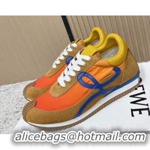 Low Price Loewe Flow Runner Sneakers in Nylon and Suede Orange/Brown 0226063
