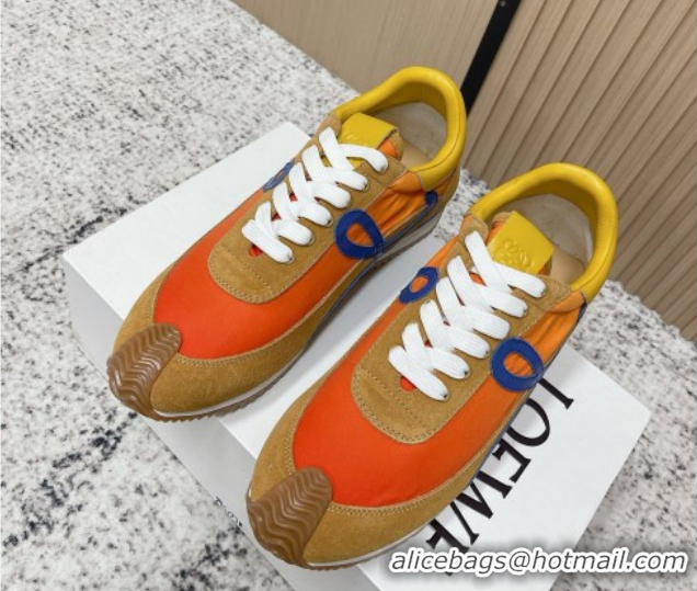 Low Price Loewe Flow Runner Sneakers in Nylon and Suede Orange/Brown 0226063