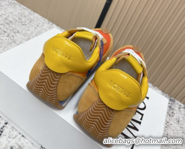 Low Price Loewe Flow Runner Sneakers in Nylon and Suede Orange/Brown 0226063