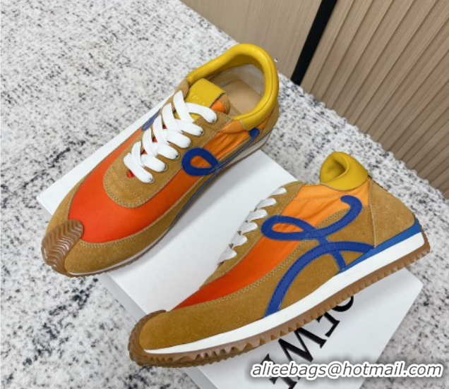 Low Price Loewe Flow Runner Sneakers in Nylon and Suede Orange/Brown 0226063