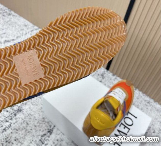 Low Price Loewe Flow Runner Sneakers in Nylon and Suede Orange/Brown 0226063