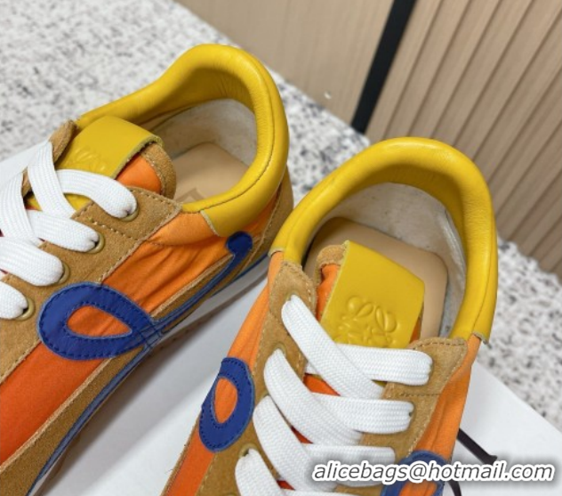 Low Price Loewe Flow Runner Sneakers in Nylon and Suede Orange/Brown 0226063