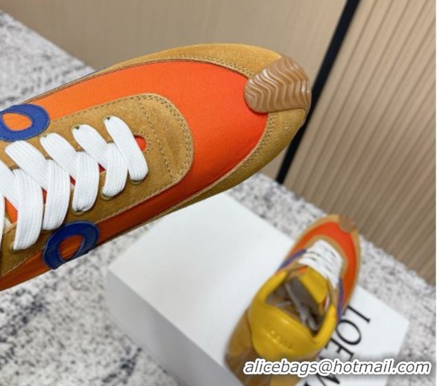 Low Price Loewe Flow Runner Sneakers in Nylon and Suede Orange/Brown 0226063