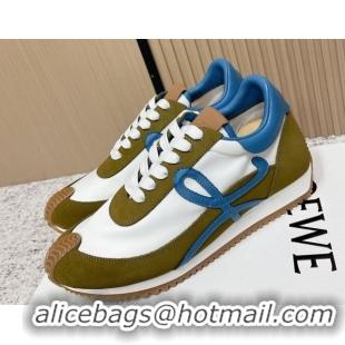 Good Quality Loewe Flow Runner Sneakers in Nylon and Suede White/Green 0226065