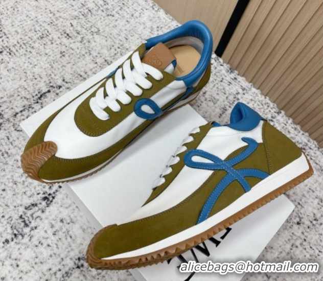 Good Quality Loewe Flow Runner Sneakers in Nylon and Suede White/Green 0226065