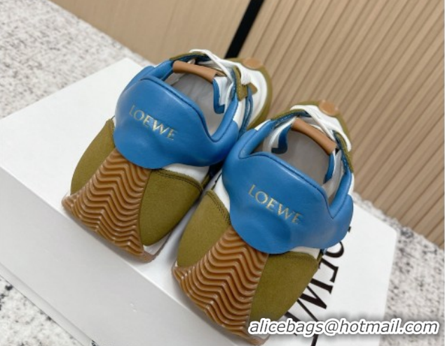 Good Quality Loewe Flow Runner Sneakers in Nylon and Suede White/Green 0226065