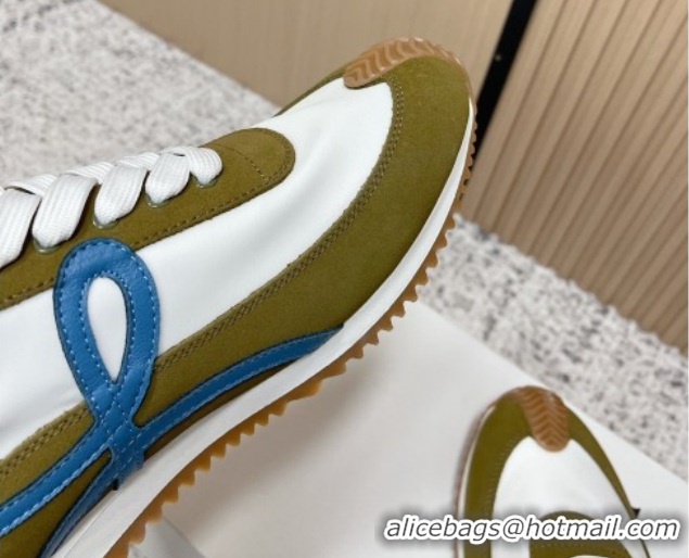 Good Quality Loewe Flow Runner Sneakers in Nylon and Suede White/Green 0226065
