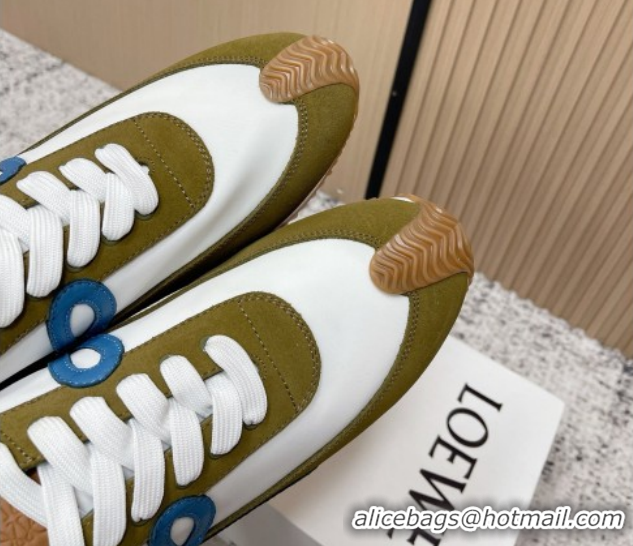 Good Quality Loewe Flow Runner Sneakers in Nylon and Suede White/Green 0226065