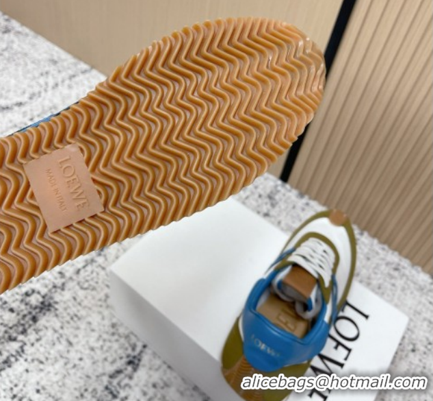 Good Quality Loewe Flow Runner Sneakers in Nylon and Suede White/Green 0226065