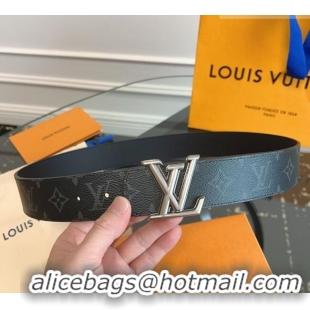 Super Quality Louis Vuitton Monogram Canvas and Leather Belt 4cm with LV Buckle LV031601 Black/Silver 2026